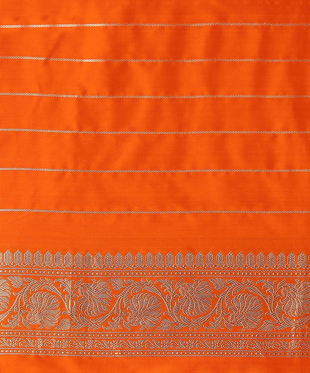 Handloom_Orange_Pure_Katan_Silk_Banarasi_Saree_With_Stripes_WeaverStory_05