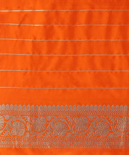 Handloom_Orange_Pure_Katan_Silk_Banarasi_Saree_With_Stripes_WeaverStory_05