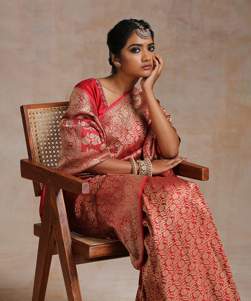 Maroon_Handloom_Pure_Katan_Silk_Banarasi_Saree_With_Antique_Zari_WeaverStory_01