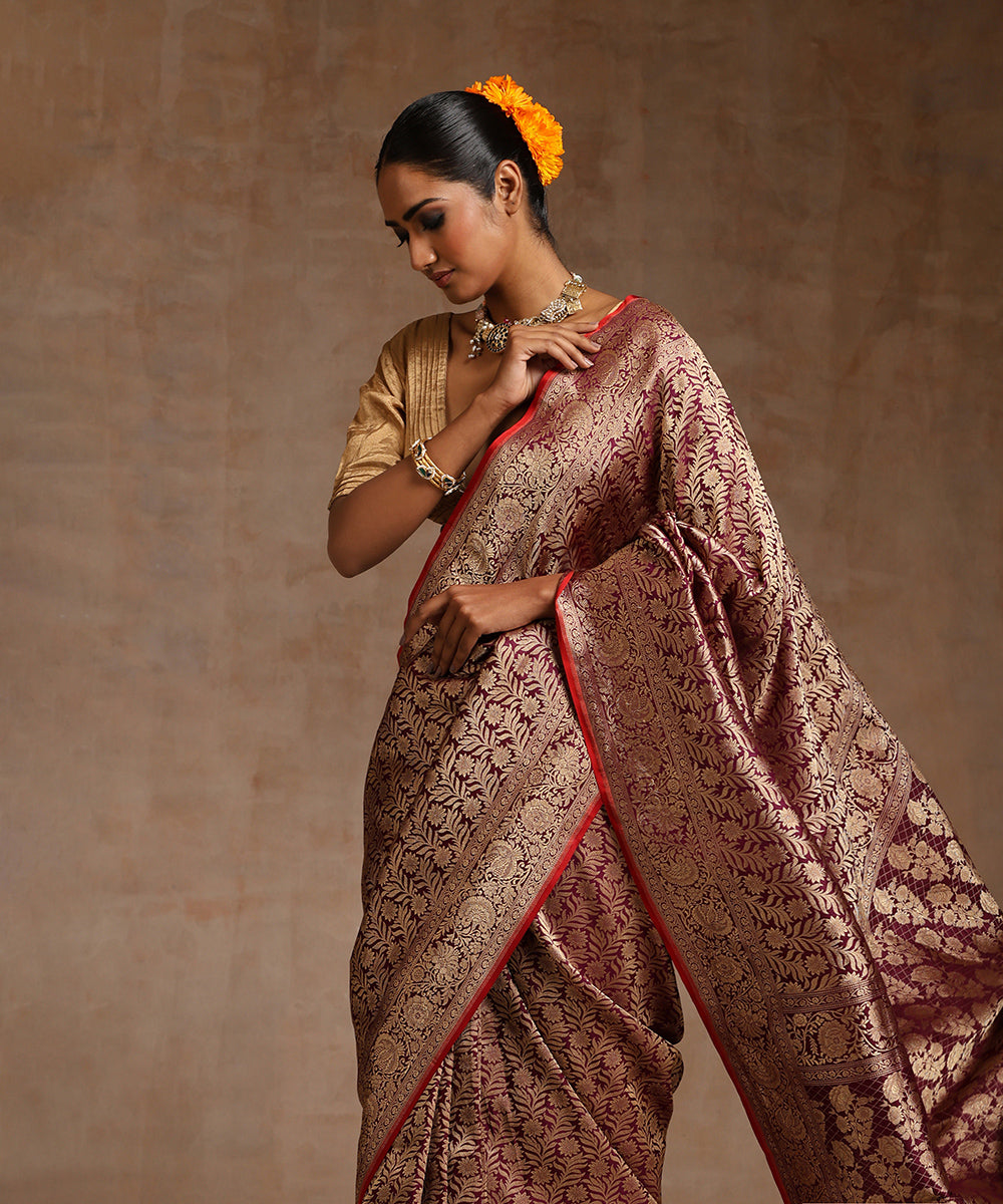 Wine_Handloom_Antique_Zari_Pure_Katan_Silk_Kimkhab_Banarasi_Saree_WeaverStory_01