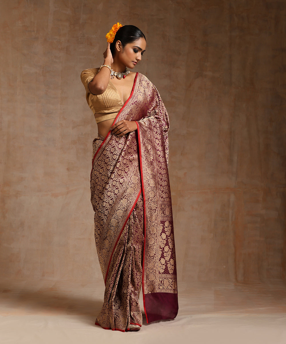 Wine_Handloom_Antique_Zari_Pure_Katan_Silk_Kimkhab_Banarasi_Saree_WeaverStory_02