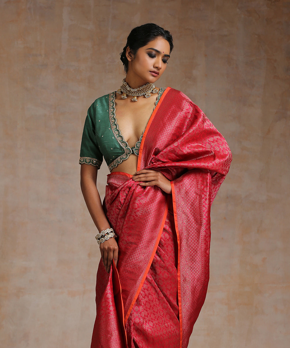 Handloom_Pink_Pure_Katan_Silk_Banarasi_Saree_With_Antique_Zari_WeaverStory_01