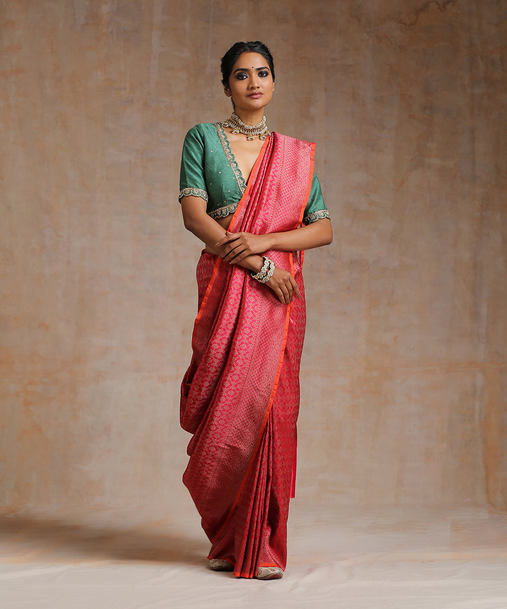 Handloom_Pink_Pure_Katan_Silk_Banarasi_Saree_With_Antique_Zari_WeaverStory_02