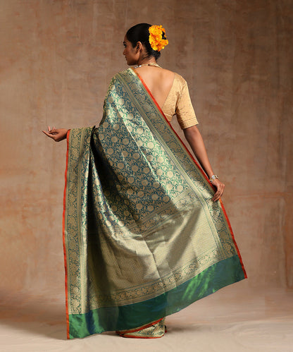 Green_Dual_Tone_Handloom_Pure_Katan_Silk_Kimkhab_Banarasi_Saree_With_Antique_Zari_WeaverStory_03