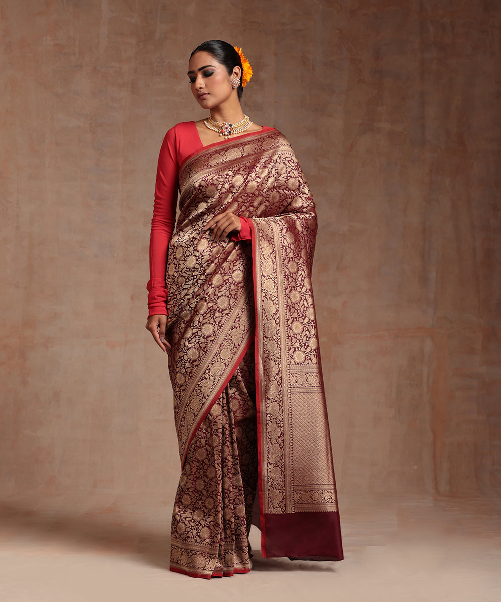 Wine_Handloom_Pure_Katan_Silk_Kimkhab_Banarasi_Saree_With_Antique_Zari_WeaverStory_02