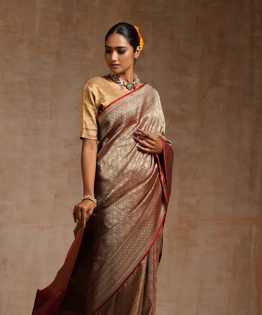 Handloom_Wine_Pure_Katan_Silk_Kimkhab_Banarasi_Saree_With_Antique_Zari_WeaverStory_01