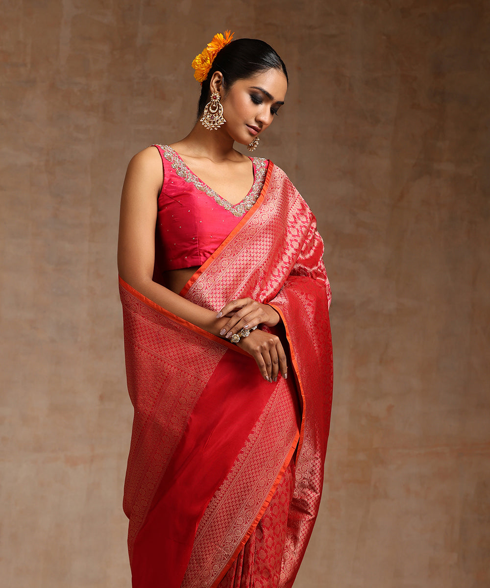 Pink_Handloom_Pure_Katan_Silk_Kimkhab_Banarasi_Saree_With_Antique_Zari_WeaverStory_01