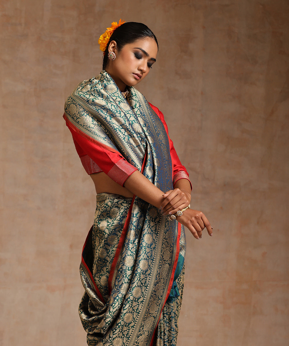 Handloom_Teal_Pure_Katan_Silk_Kimkhab_Banarasi_Saree_With_Antique_Zari_WeaverStory_01