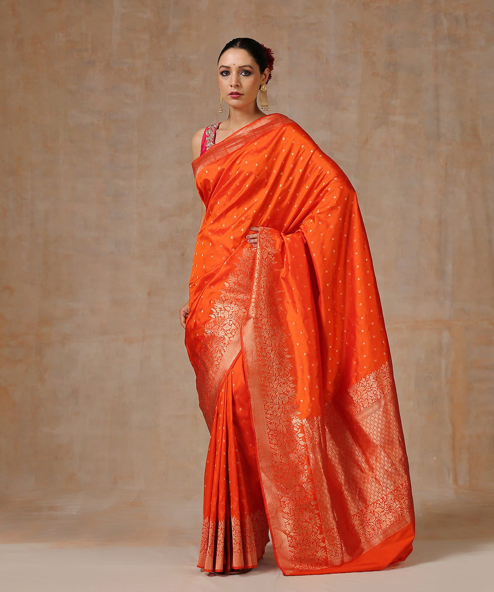 Orange_Handloom_Pure_Katan_Silk_Banarasi_Saree_With_Booti_WeaverStory_02