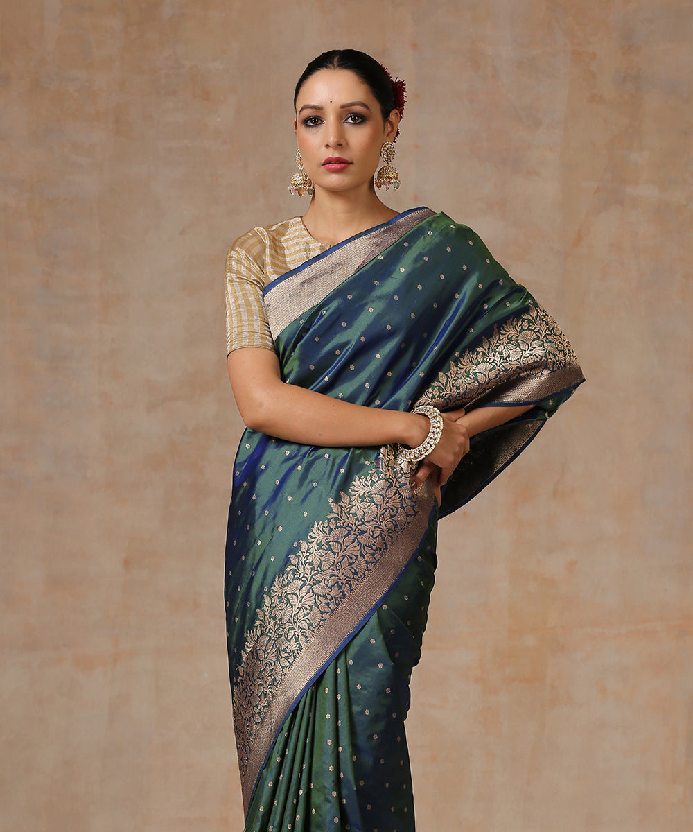 Handloom_Blue_And_Green_Double_Shade_Pure_Katan_Silk_Banarasi_Saree_WeaverStory_01