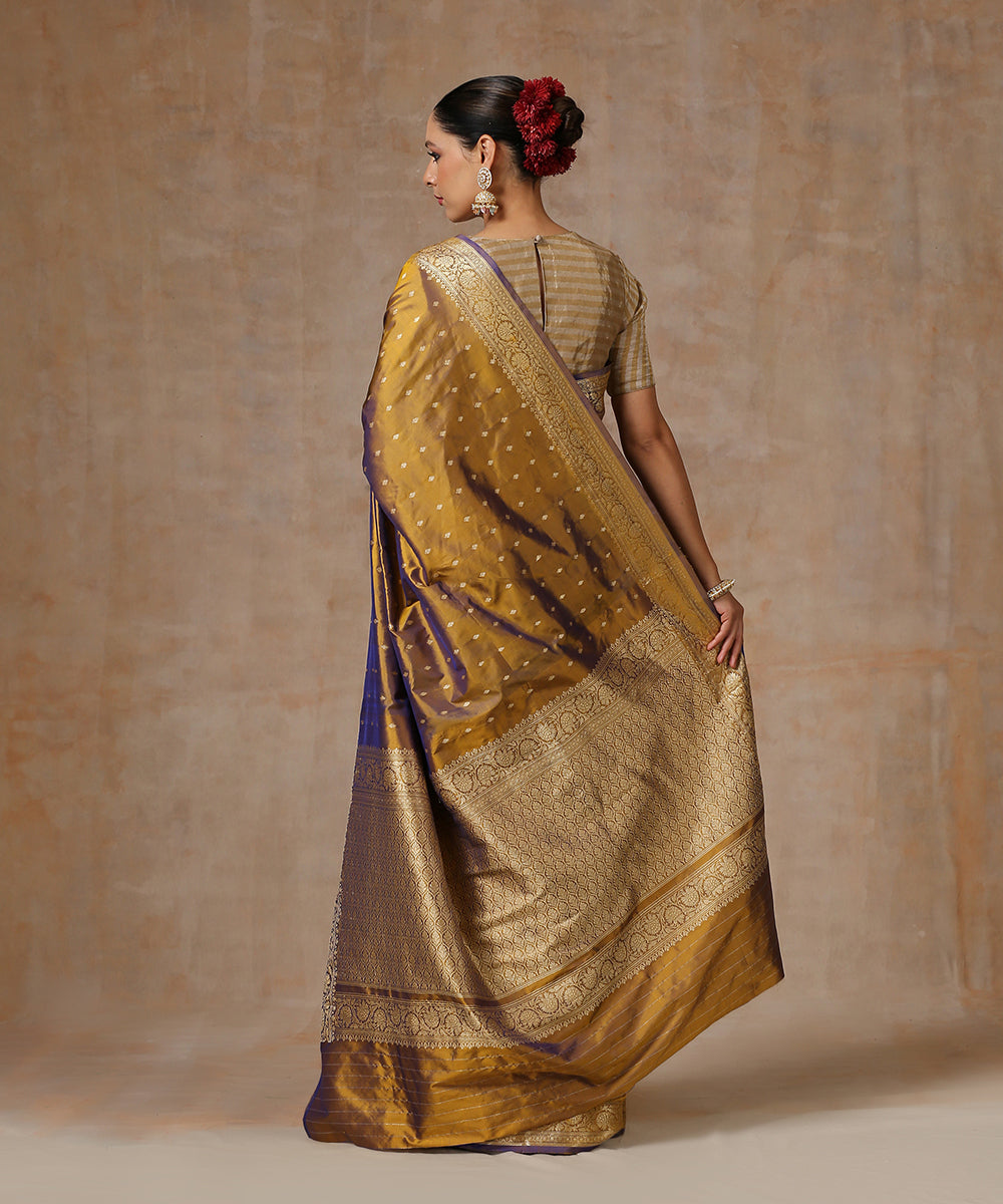 Handloom_Golden_And_Blue_Double_Shade_Pure_Katan_Silk_Banarasi_Saree_WeaverStory_03