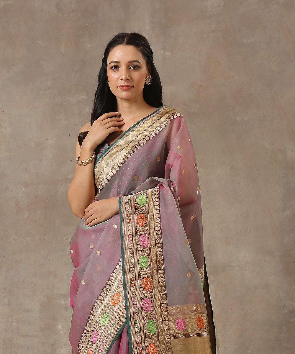 Handloom_Grey_And_Mauve_Organza_Banarasi_Saree_with_Meenakari_Border_WeaverStory_01