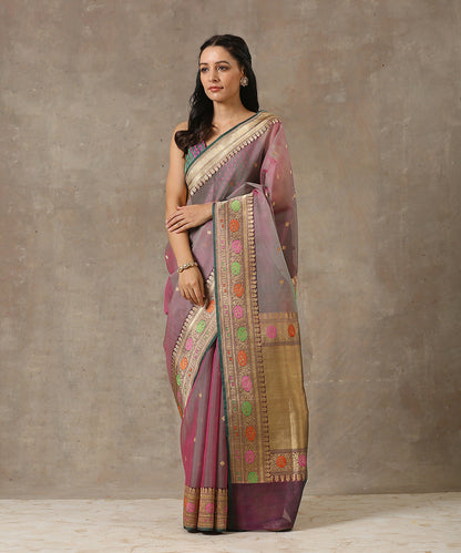 Handloom_Grey_And_Mauve_Organza_Banarasi_Saree_with_Meenakari_Border_WeaverStory_02