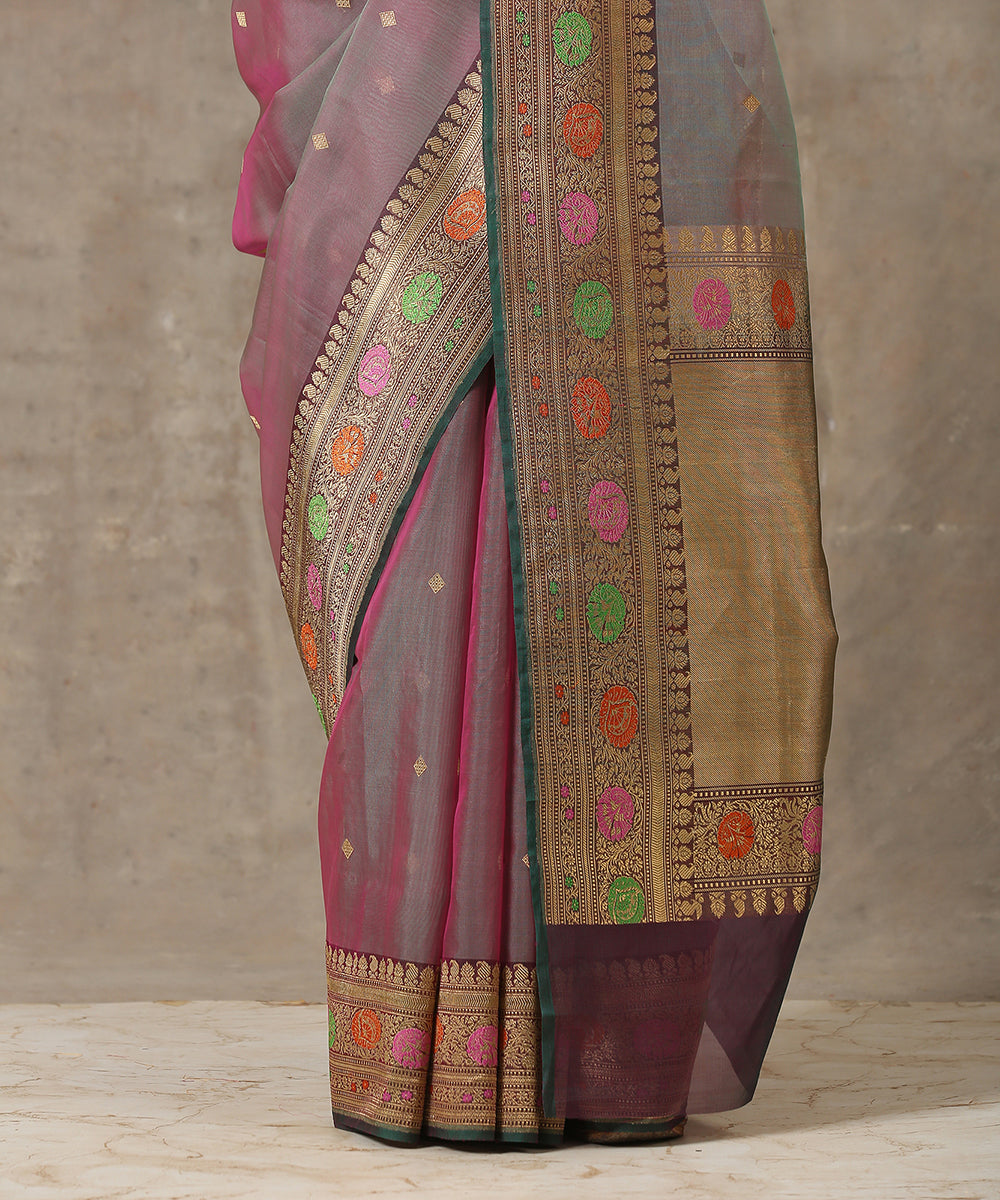 Handloom_Grey_And_Mauve_Organza_Banarasi_Saree_with_Meenakari_Border_WeaverStory_04