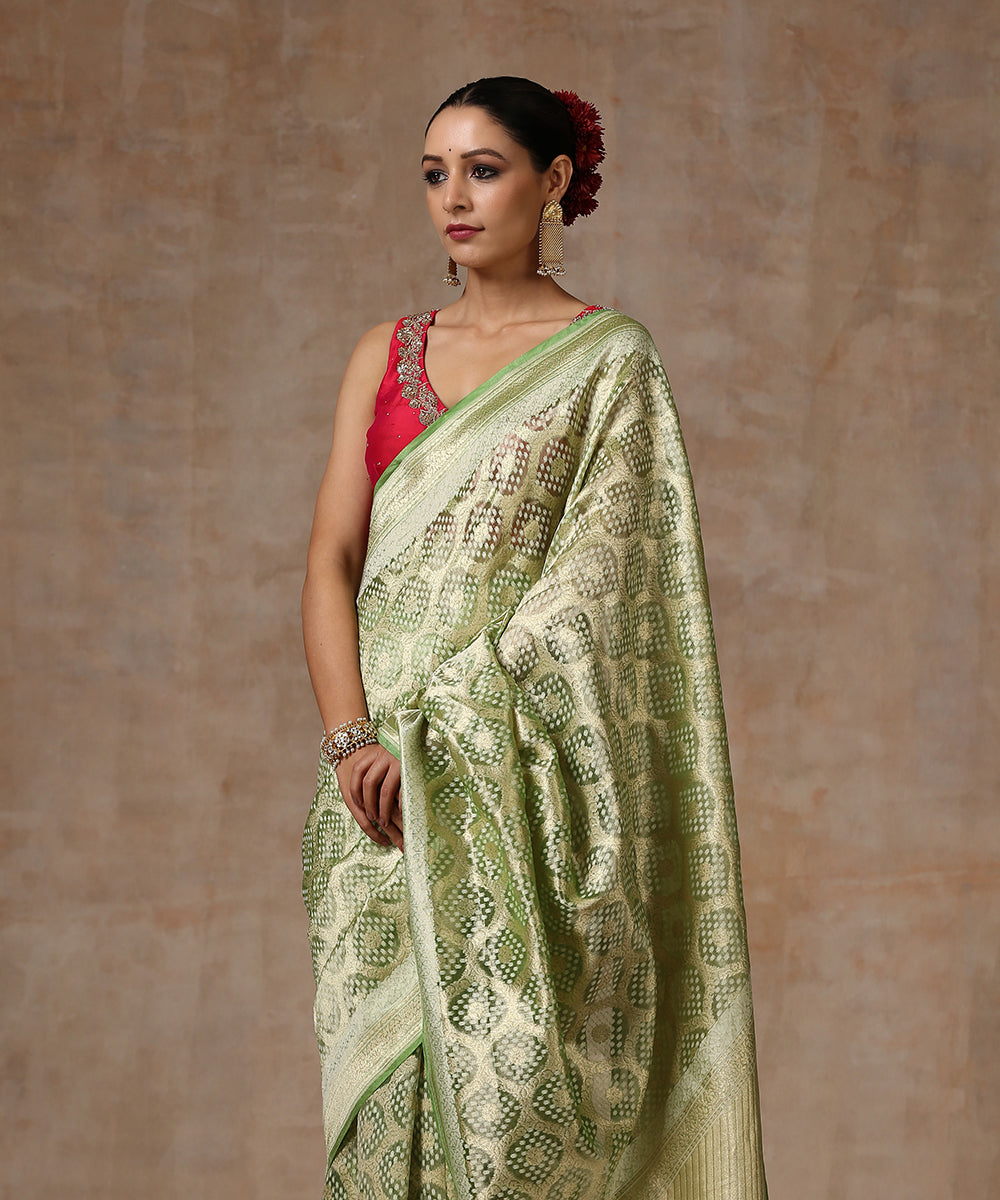 Handloom_Green_Pure_Moonga_Tissue_Silk_Banarasi_Saree_With_Jamdani_Weave_WeaverStory_01