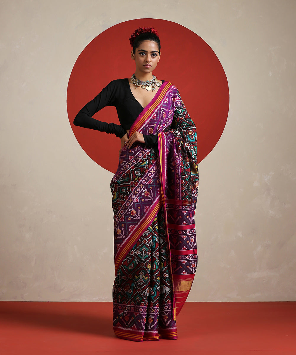 Handloom_Violet_Pure_Mulberry_Silk_Semi_Single_Ikat_Patola_Saree_WeaverStory_02