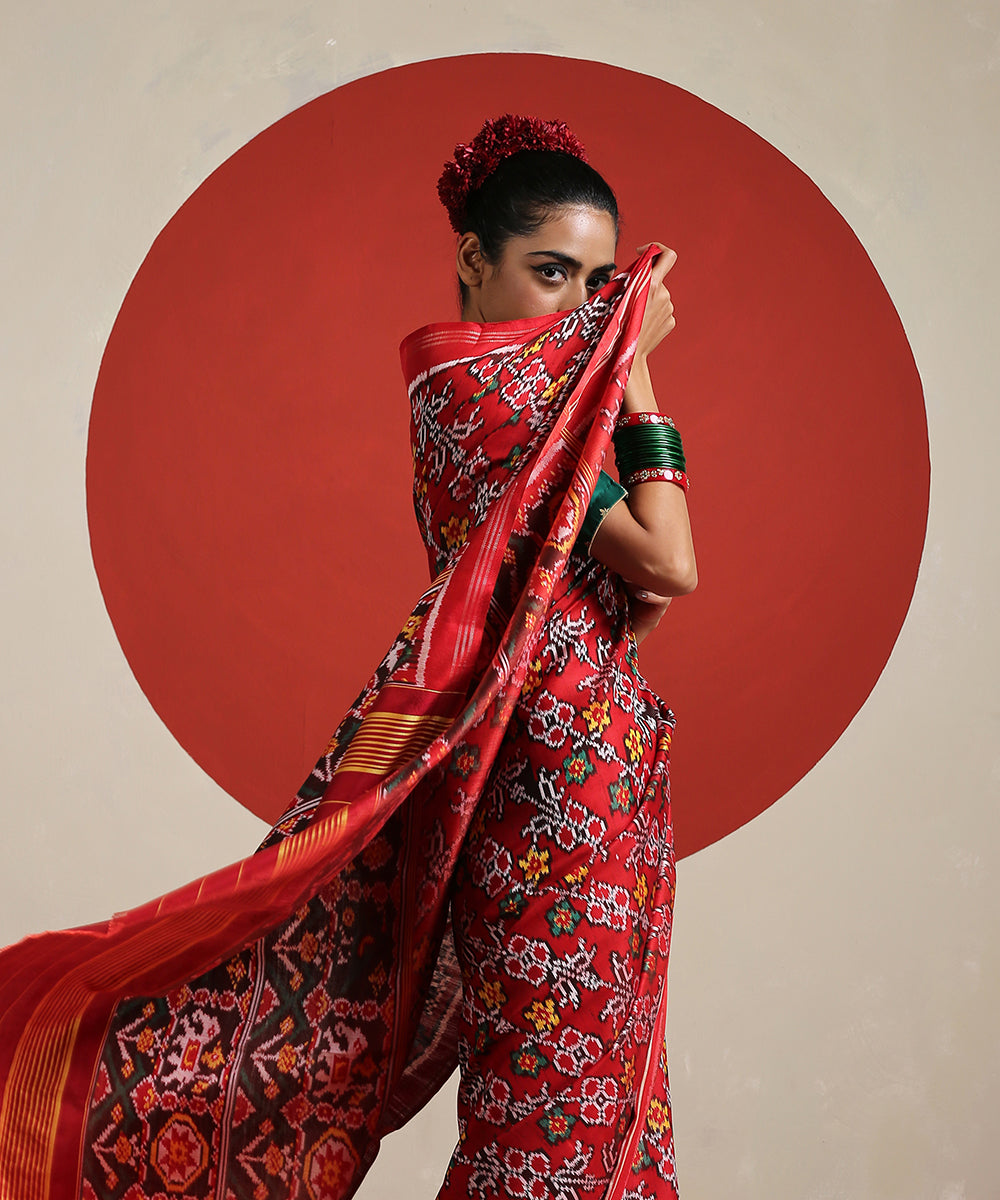Handloom_Red_Mulberry_Silk_Twill_Weave_Ikat_Patola_Saree_WeaverStory_01