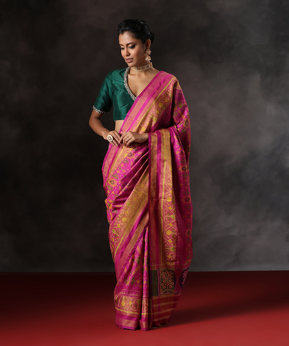 Handloom_Pink_Pure_Mulberry_Silk_Single_Ikat_Patola_Saree_WeaverStory_02