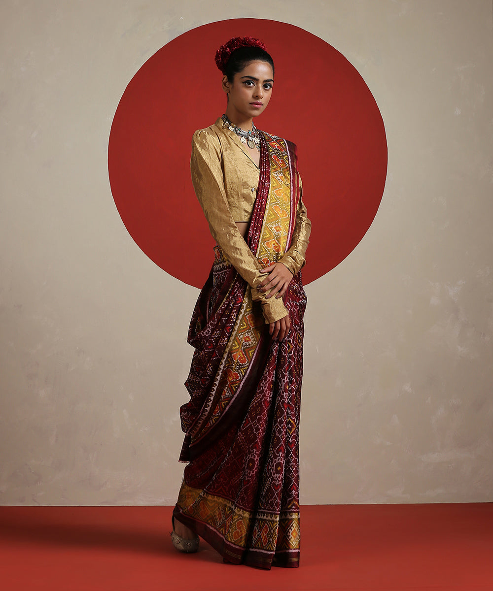 Handloom_Dark_Maroon_Pure_Mulberry_Silk_Patola_With_Tissue_Border_Saree_WeaverStory_02