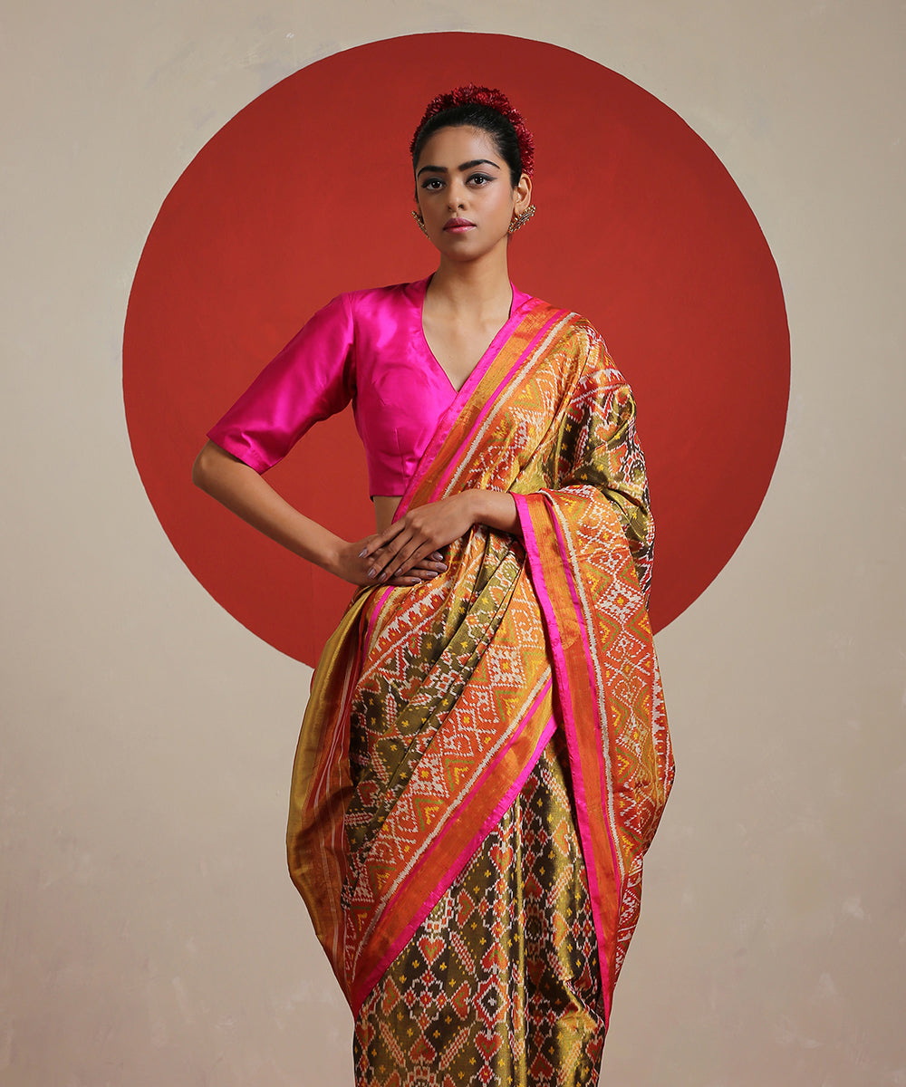 Handloom_Mustard_Double_Shade_Tissue_Silk_Patola_Saree_With_Single_Ikat_Weave_WeaverStory_01