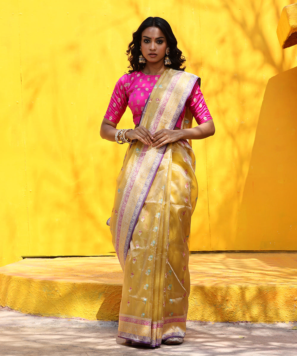 Yellow_Handloom_Pure_Kora_Tissue_Banarasi_Saree_With_Zari_Border_WeaverStory_02