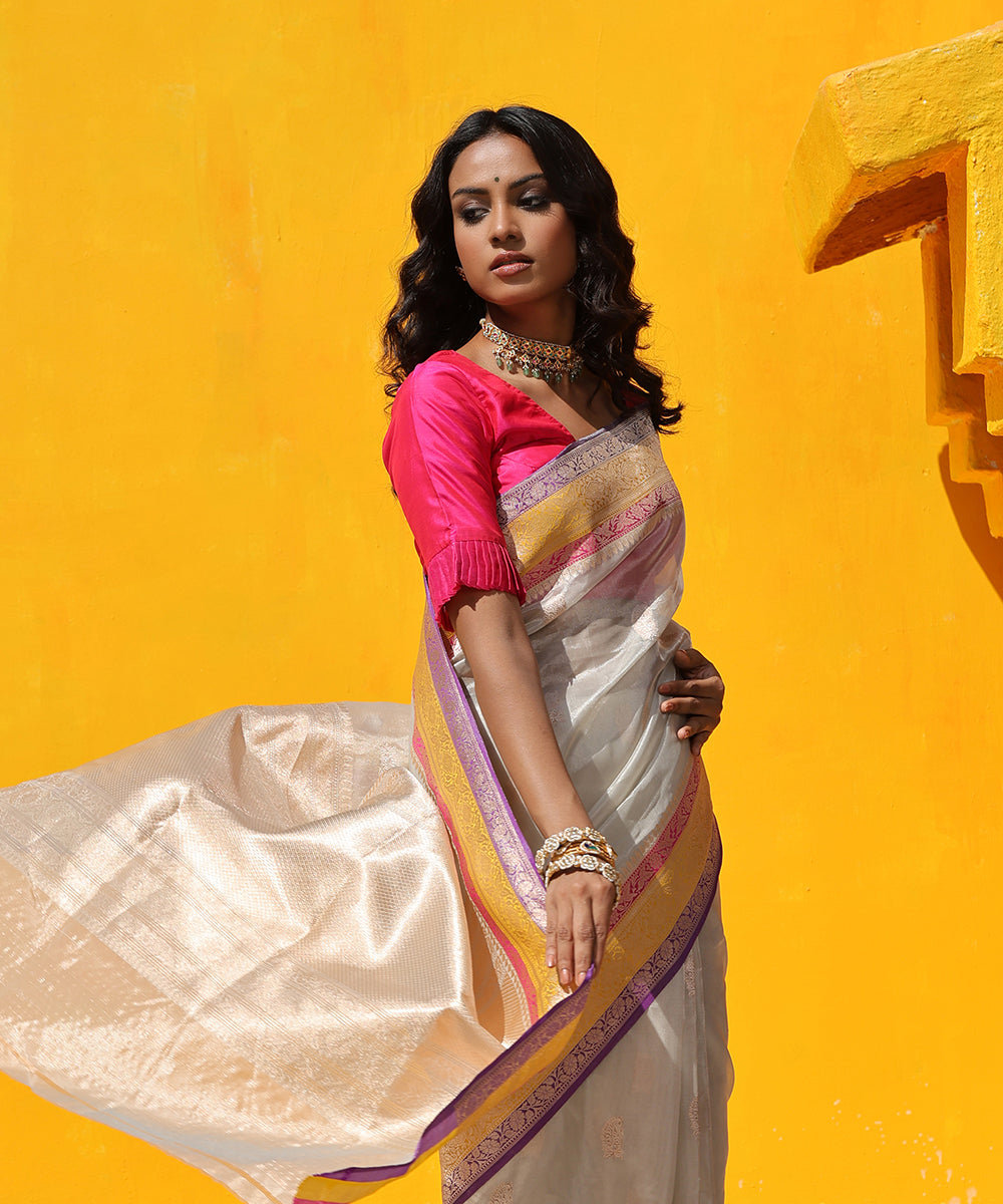 Handloom_Off_White_Kora_Tissue_Banarasi_Saree_With_Zari_Border_WeaverStory_01