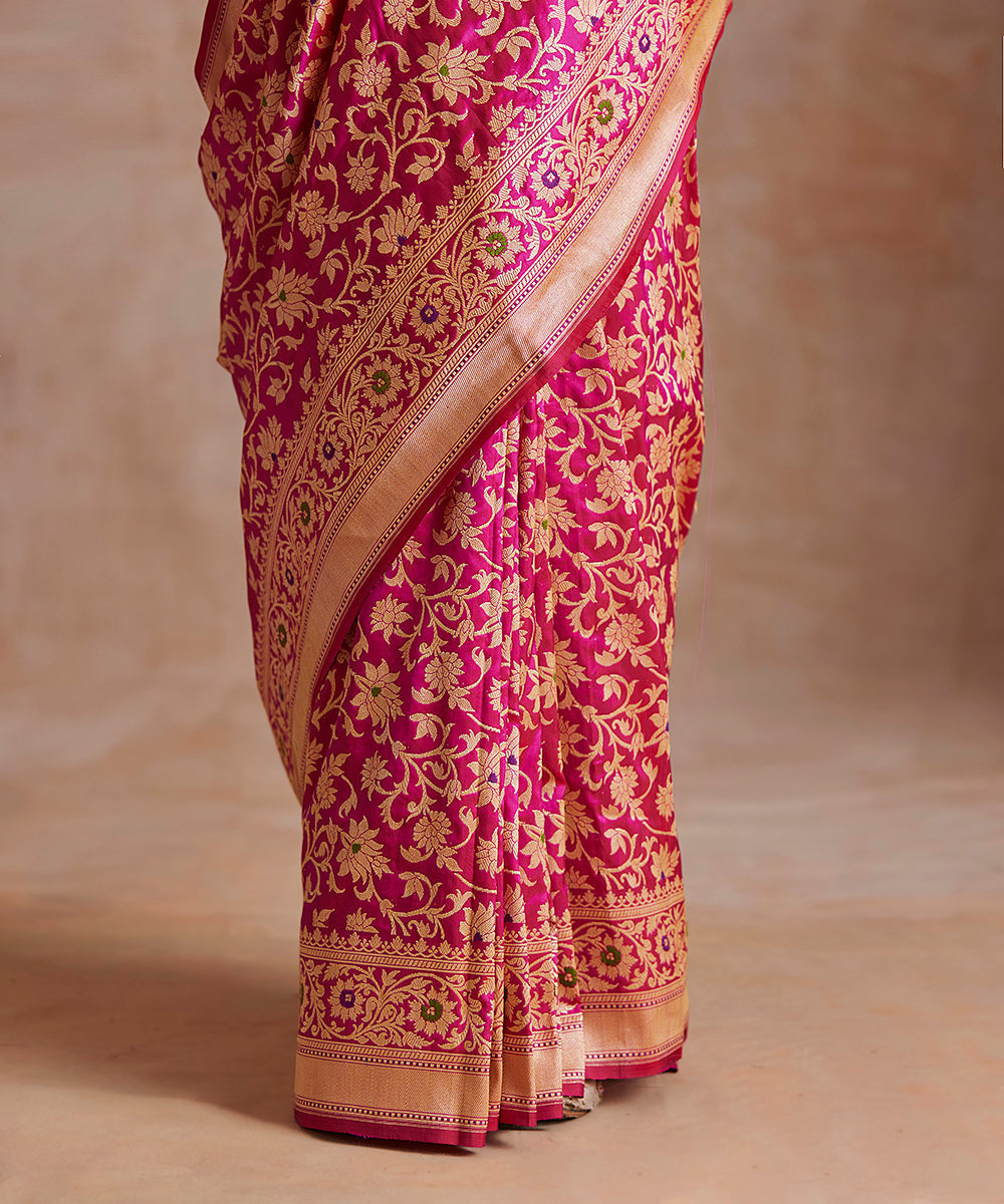 Hot_Pink_Handloom_Pure_Katan_Silk_Banarasi_Saree_With_Meenakari_Floral_Jaal_WeaverStory_04