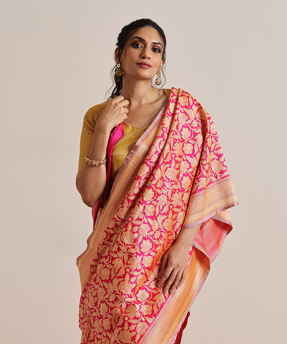Handloom_Hot_Pink_Pure_Katan_Silk_Tanchoi_Banarasi_Saree_With_Kadhwa_Weave_WeaverStory_01