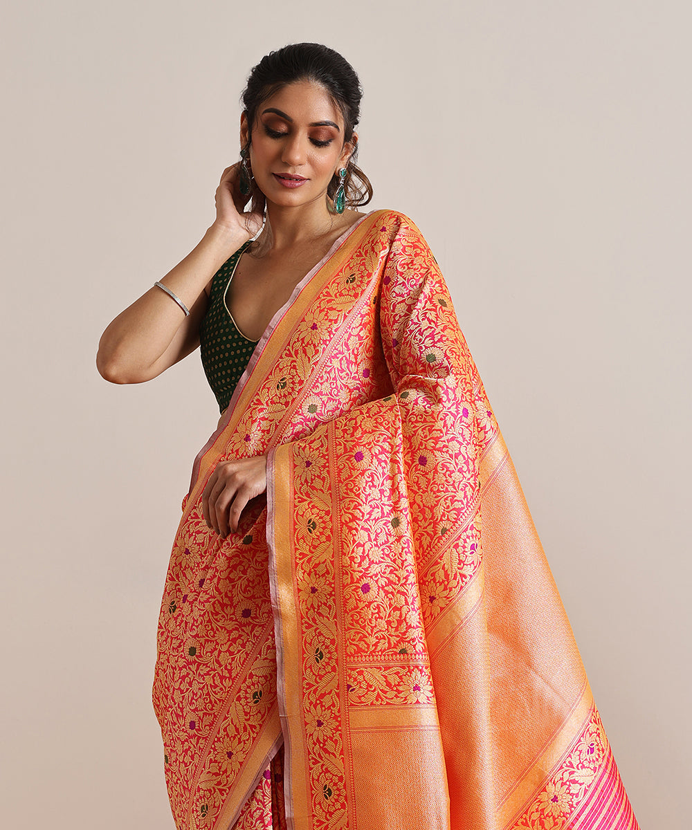 Handloom_Neon_Pink_Double_Shade_Pure_Katan_Silk_Banarasi_Kimkhab_Saree_With_Meenakari_WeaverStory_01