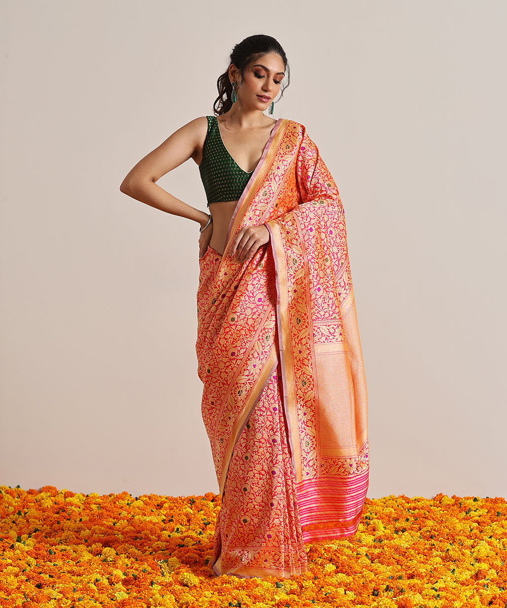 Handloom_Neon_Pink_Double_Shade_Pure_Katan_Silk_Banarasi_Kimkhab_Saree_With_Meenakari_WeaverStory_02