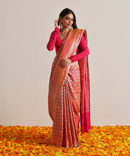 Rani_Pink_Handloom_Pure_Katan_Silk_Kimkhab_Banarasi_Saree_With_Meenakari_Booti_WeaverStory_02