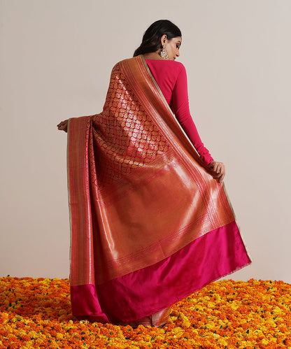 Rani_Pink_Handloom_Pure_Katan_Silk_Kimkhab_Banarasi_Saree_With_Meenakari_Booti_WeaverStory_03