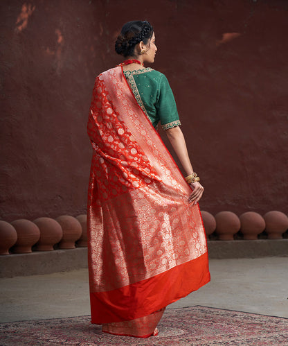 Orange_Handloom_Pure_Katan_Silk_Banarasi_Saree_With_Gold_Zari_Jaal_WeaverStory_03