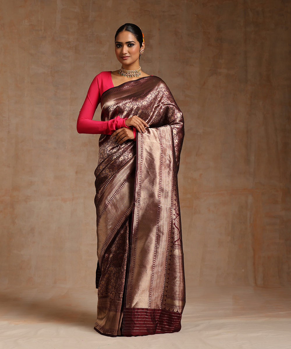 Handloom_Chocolate_Brown_Pure_Katan_Silk_Kimkhab_Banarasi_Saree_With_Antique_Gold_Zari_WeaverStory_02