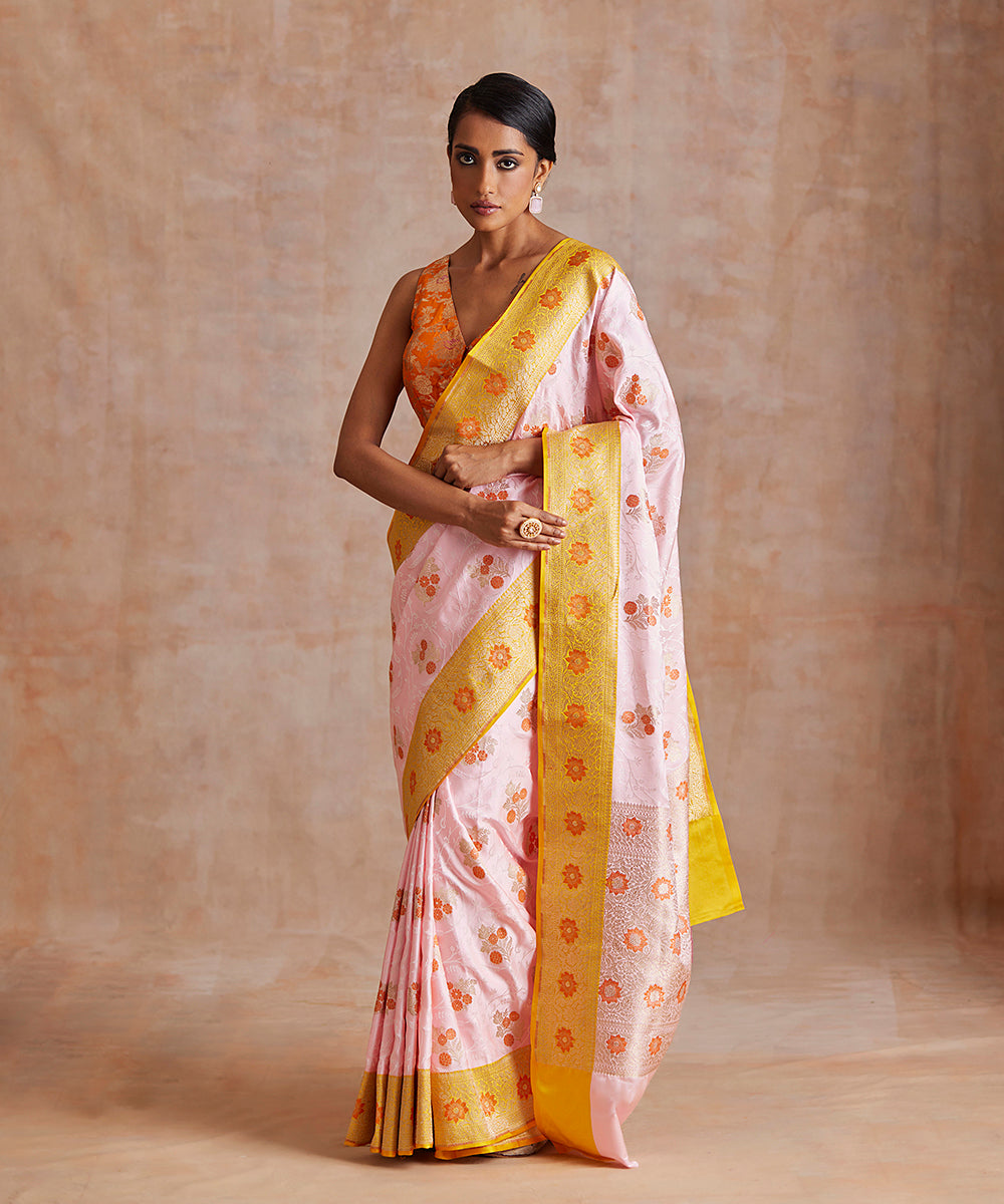 Handloom_Pink_And_Yellow_Pure_Mashroo_Silk_Tanchoi_Banarasi_Saree_WeaverStory_02