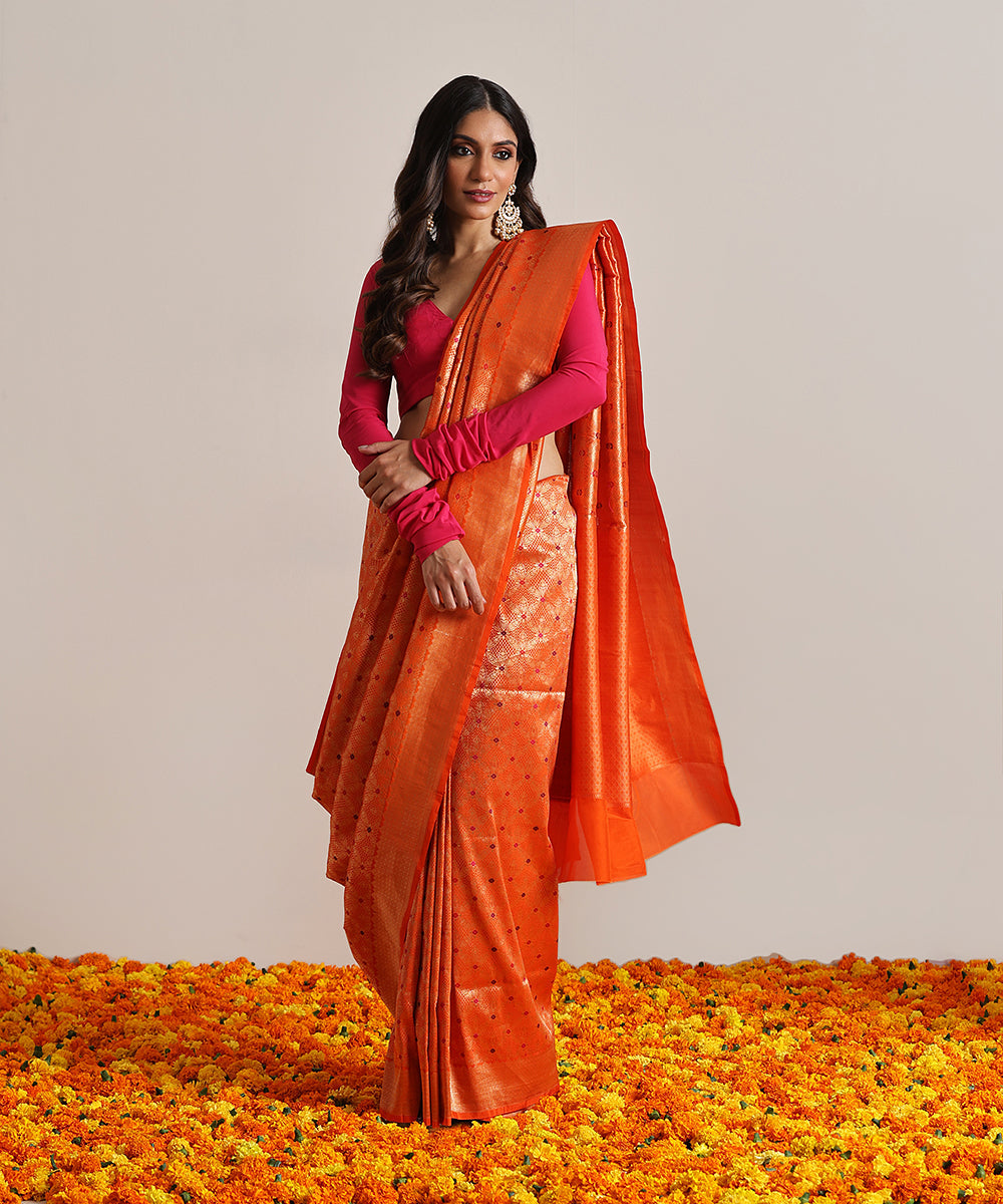 Handloom_Orange_Pure_Katan_Silk_Kimkhab_Banarasi_Saree_With_Meenakari_WeaverStory_02