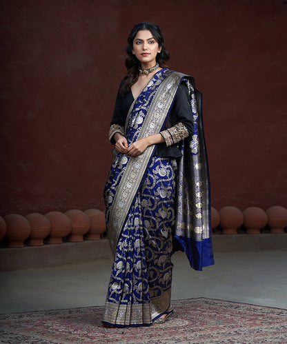 Handloom_Blue_Pure_Katan_Silk_Banarasi_Saree_With_Gold_And_Silver_Zari_Jaal+_WeaverStory_02