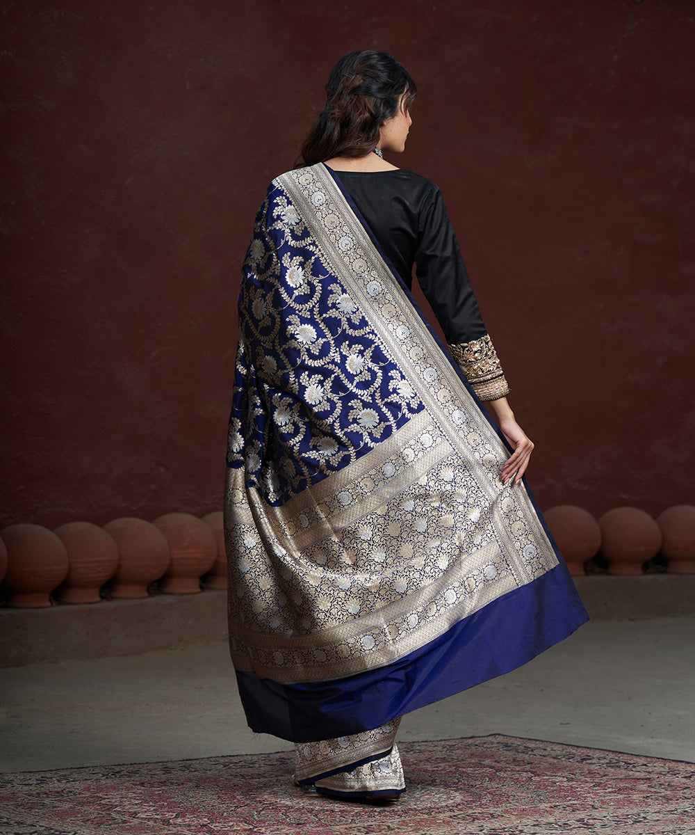 Handloom_Blue_Pure_Katan_Silk_Banarasi_Saree_With_Gold_And_Silver_Zari_Jaal+_WeaverStory_03