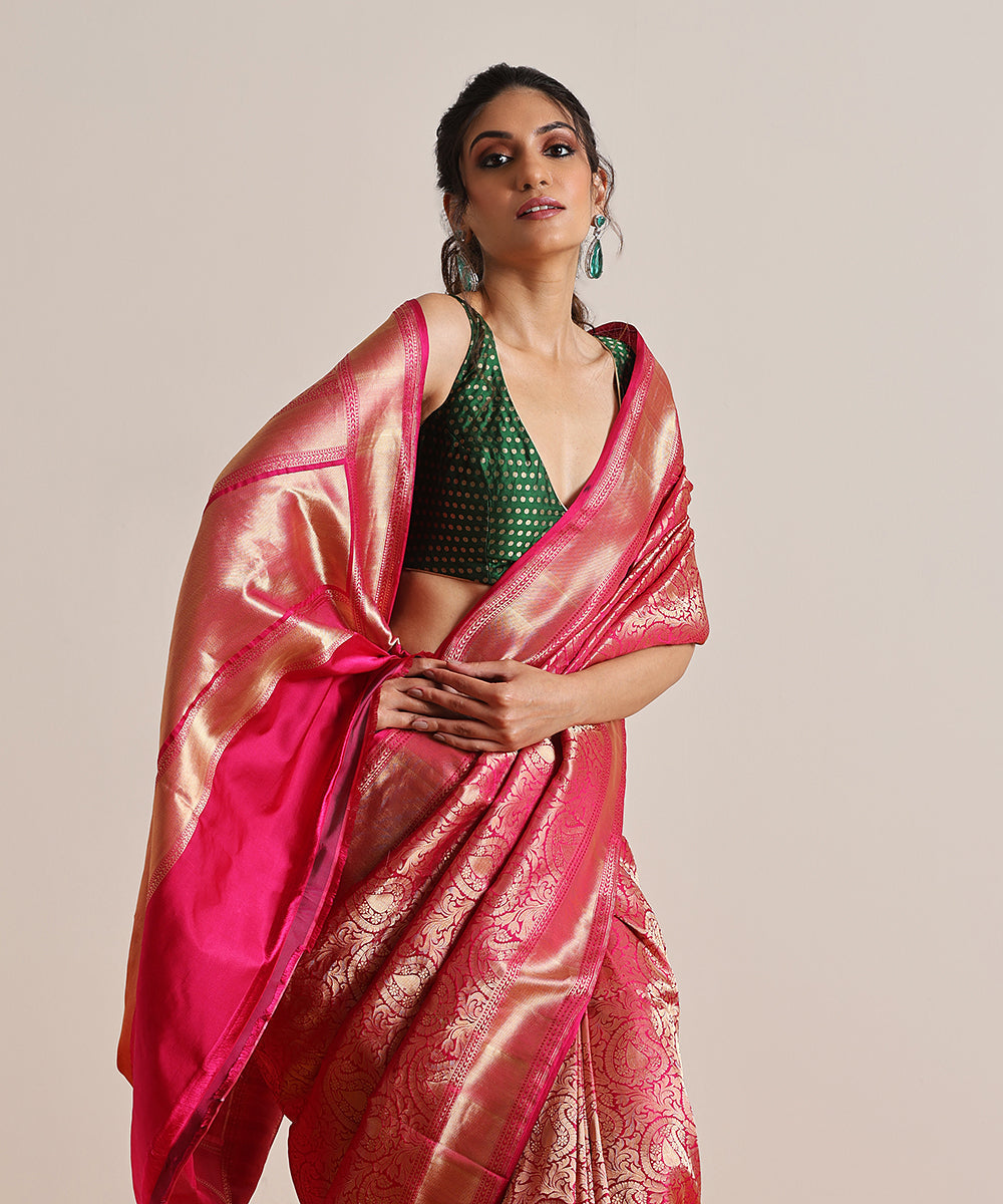 Handloom_Pink_Pure_Katan_Silk_Kimkhab_Banarasi_Saree_With_All_Over_Gold_Zari_Paisley_Jaal_WeaverStory_01