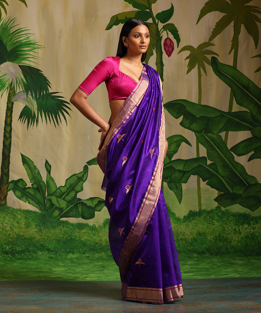 Ruby Purple Kashmiri Woven Banarasi Silk Saree – MySilkLove