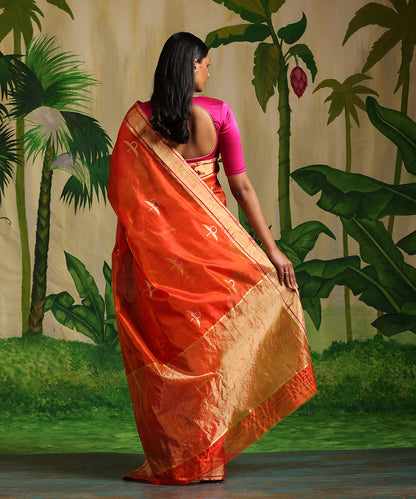 Handloom_Golden_Orange_Pure_Chanderi_Silk_Saree_With_Tissue_Border_WeaverStory_03
