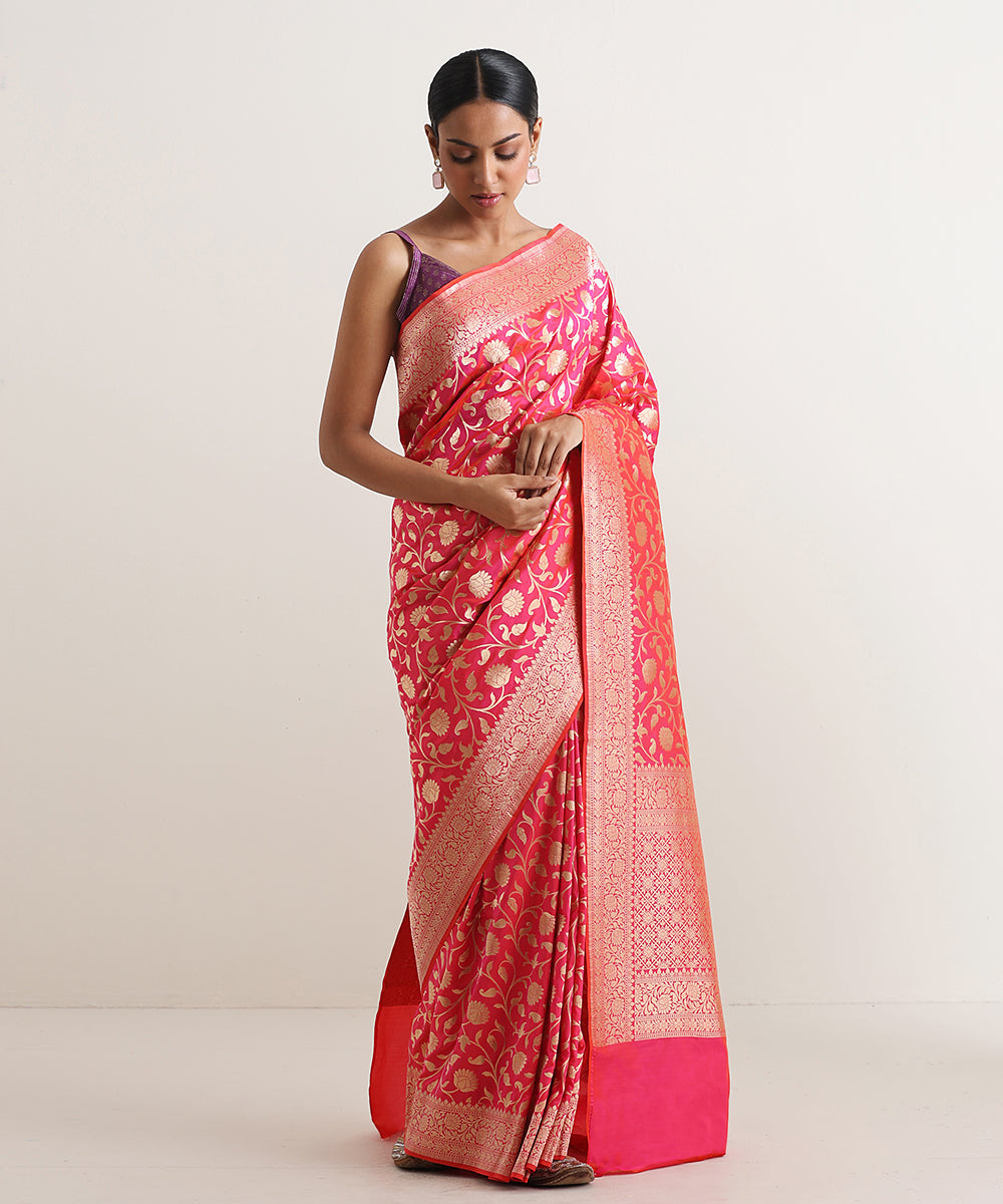 Handloom_Hot_Pink_Double_Shade_Pure_Katan_Silk_Cutwork_Jangla_Jaal_Saree_WeaverStory_02