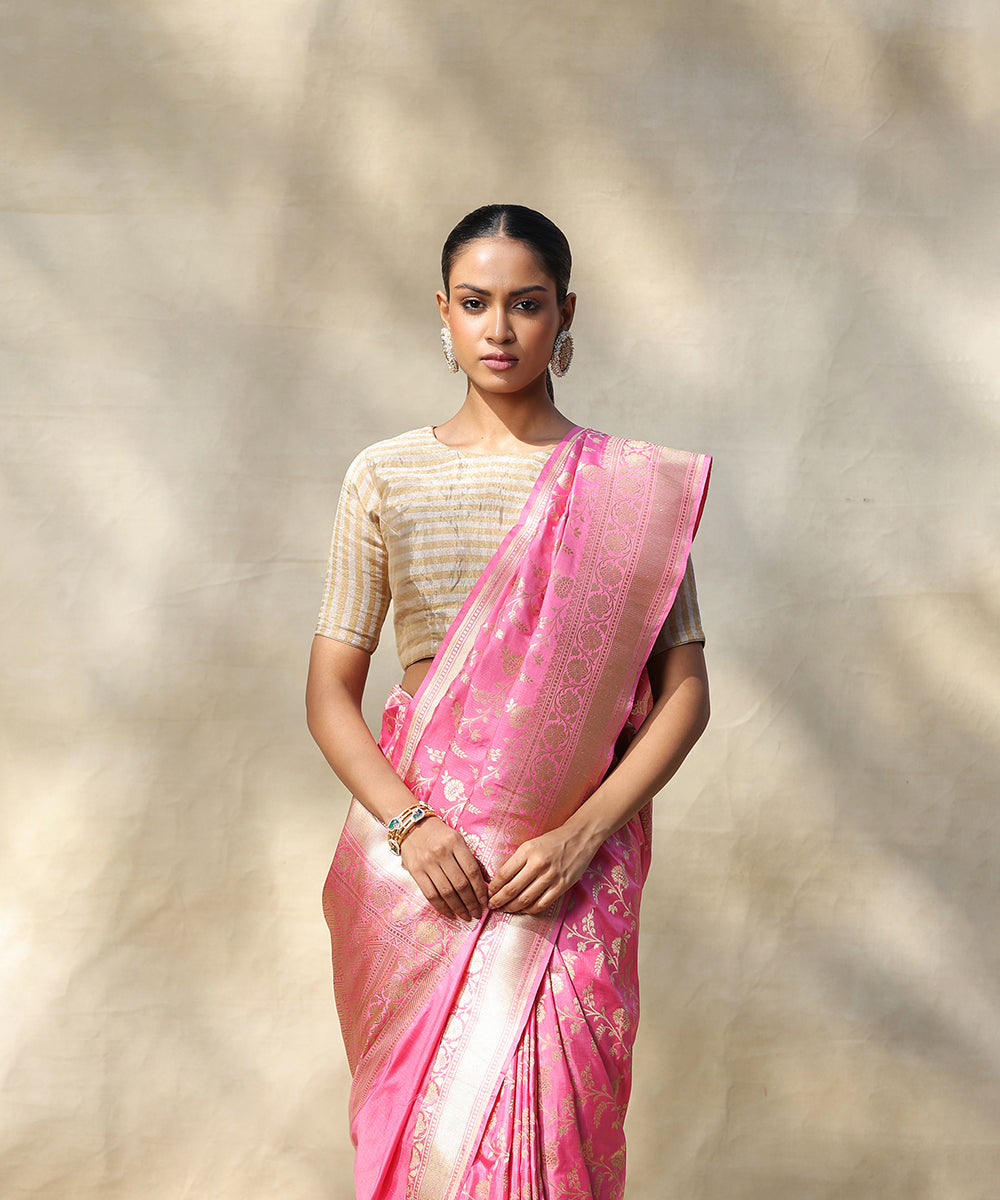 Pink_Handloom_Pure_Katan_Silk_Banarasi_Saree_With_Cutwork_Jaal_And_Kadhwa_Border_WeaverStory_01