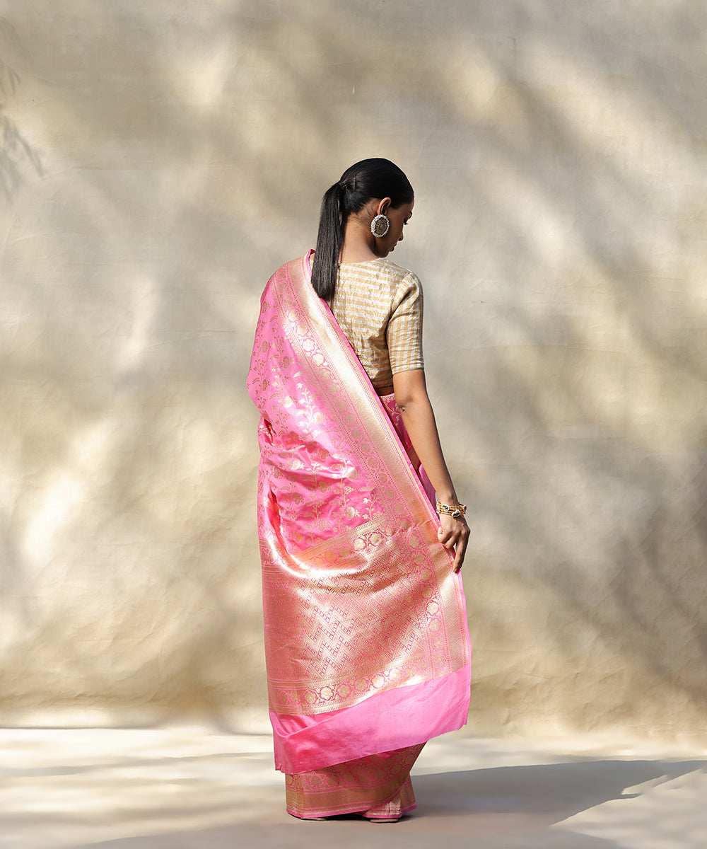 Pink_Handloom_Pure_Katan_Silk_Banarasi_Saree_With_Cutwork_Jaal_And_Kadhwa_Border_WeaverStory_03