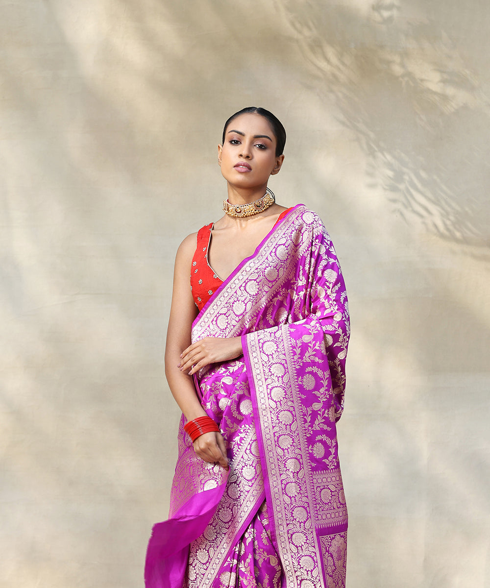 Violet_Handloom_Pure_Katan_Silk_Banarasi_Saree_With_Cutwork_Floral_Jaal_WeaverStory_01