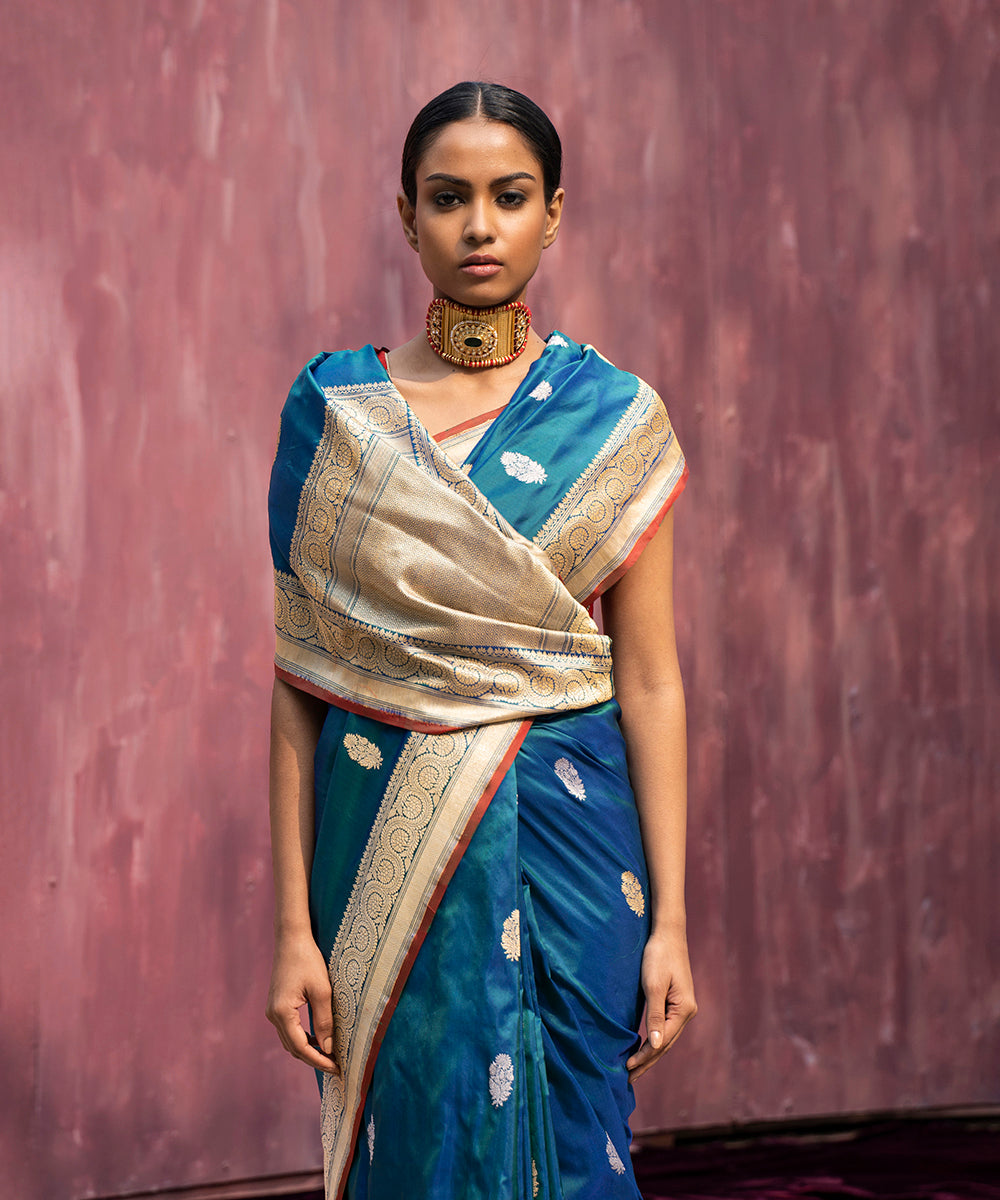 Peacock_Green_Handloom_Pure_Katan_Silk_Banarasi_Saree_With_Kadhwa_Border_WeaverStory_01