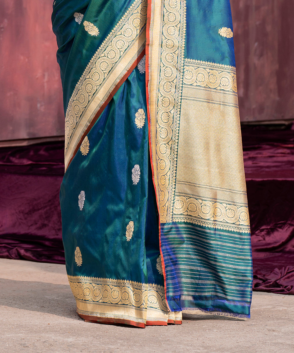 Bride's Maid Look - Peacock Blue & Gold Saree | Fashion Panache