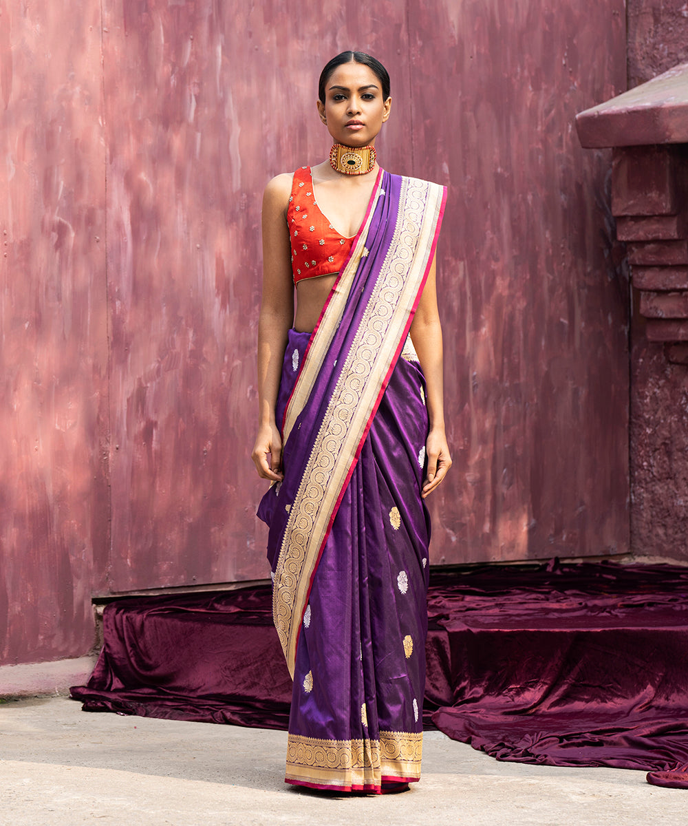 Buy SUKANYA Fabrics Women's Shubh Varkala Kanchipuram Banarasi Lichi Silk  Saree With Plain Blouse Piece (Dark purple colour) at Amazon.in