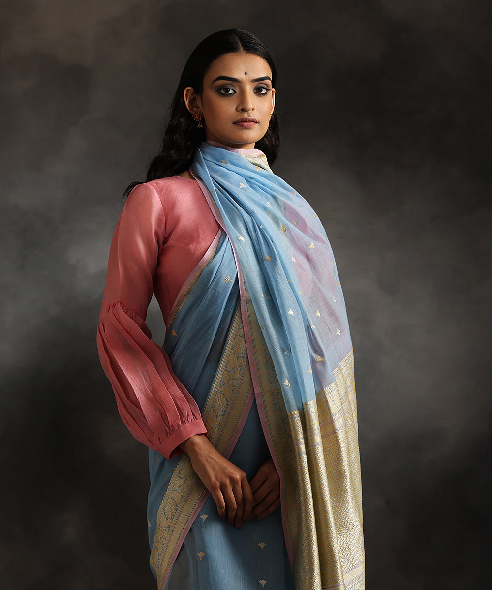 Pastel_Blue_Handloom_Pure_Cotton_Banarasi_Saree_With_Sona_Rupa_Booti_And_Kadhwa_Border_WeaverStory_01