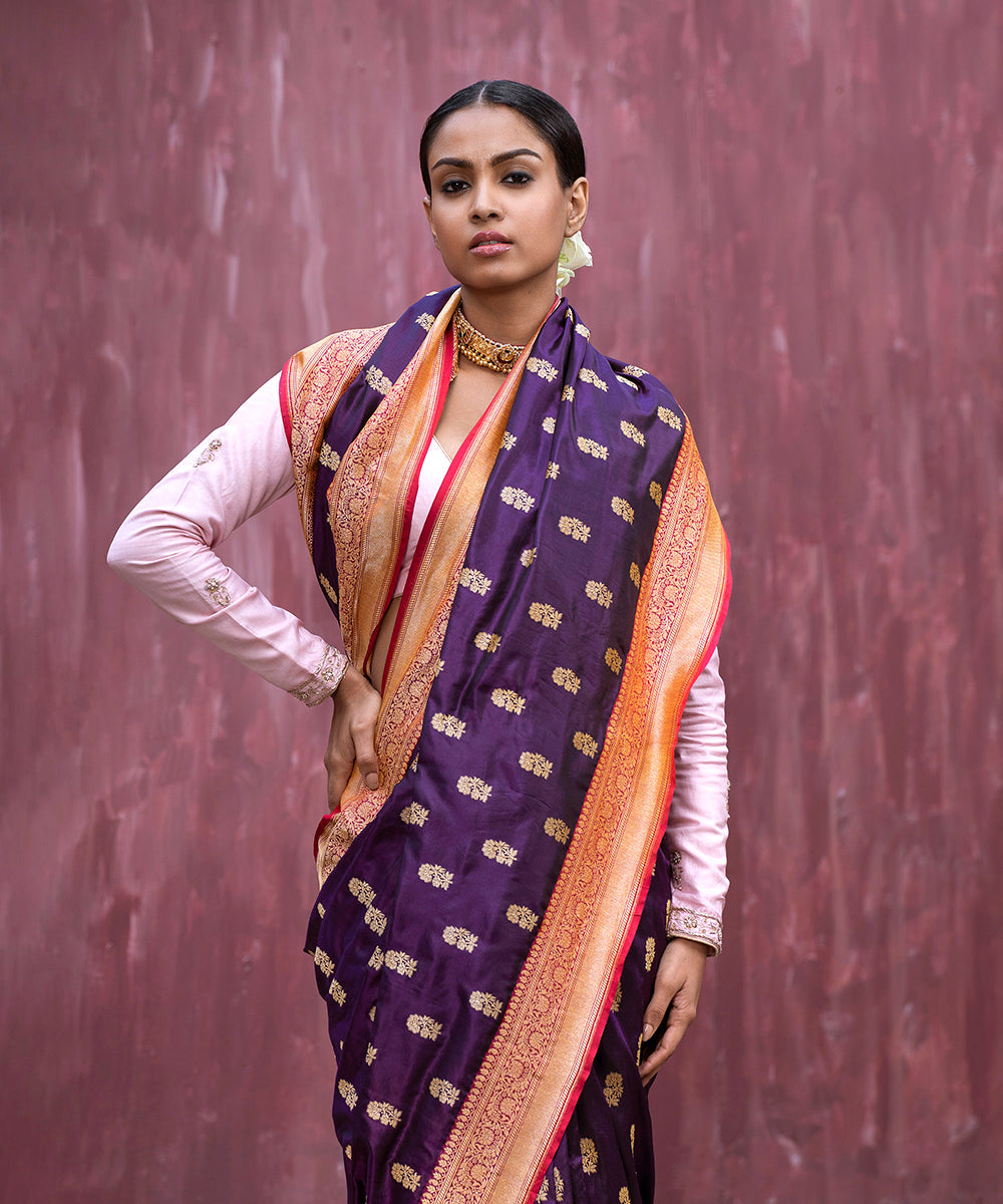 Handloom_Purple_Double_Shade_Pure_Katan_Silk_Banarasi_Saree_With_Cutwork_Booti_WeaverStory_01